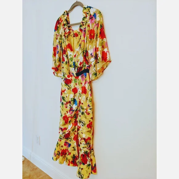 NWT SALONI olivia yellow floral midi dress yellow - Picture 7 of 12